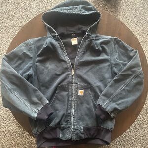 Y2K Vintage Distressed Carhartt J131BLK Black Hooded Jacket Size Medium Faded